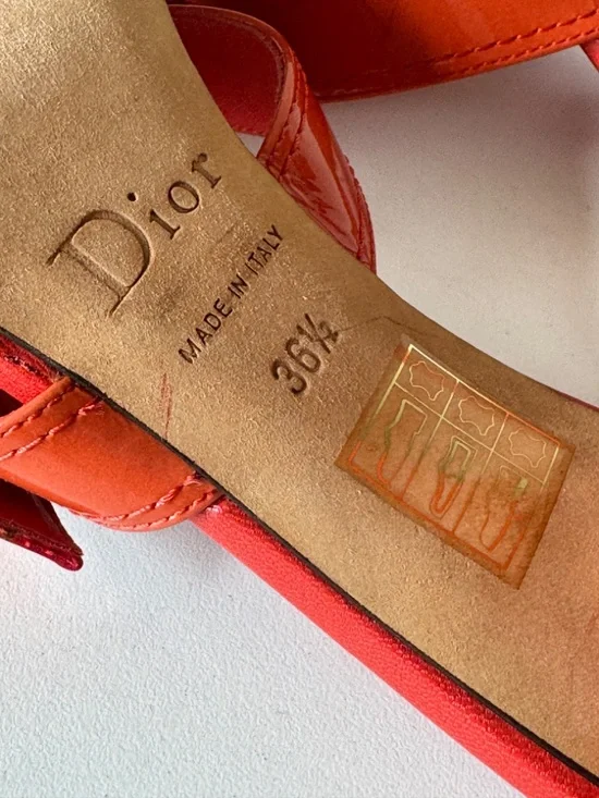 Christian Dior Orange Patent Leather Sandals Mules Sandals Size 36.5 Made Italy - Picture 9 of 16